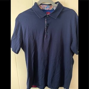 Robert Graham Polo Shirt Size Lg Navy Blue Classic Fit Short Sleeve Casual Polo